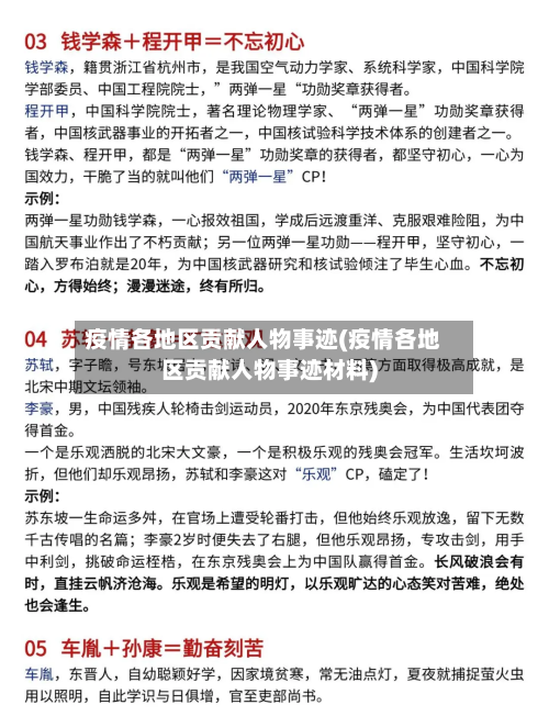疫情各地区贡献人物事迹(疫情各地区贡献人物事迹材料)