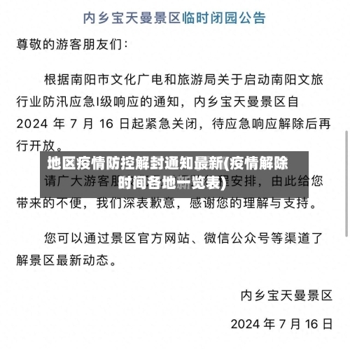 地区疫情防控解封通知最新(疫情解除时间各地一览表)